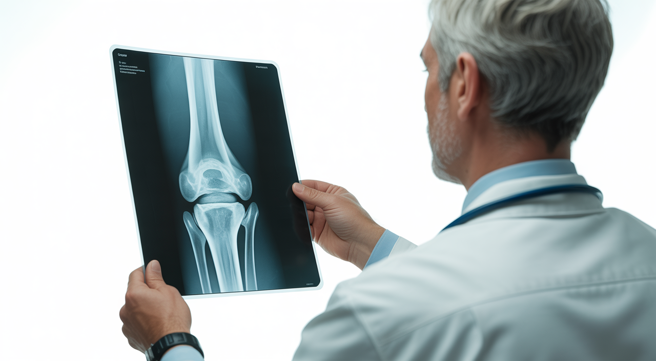 Orthopedic doctor examining knee x-ray