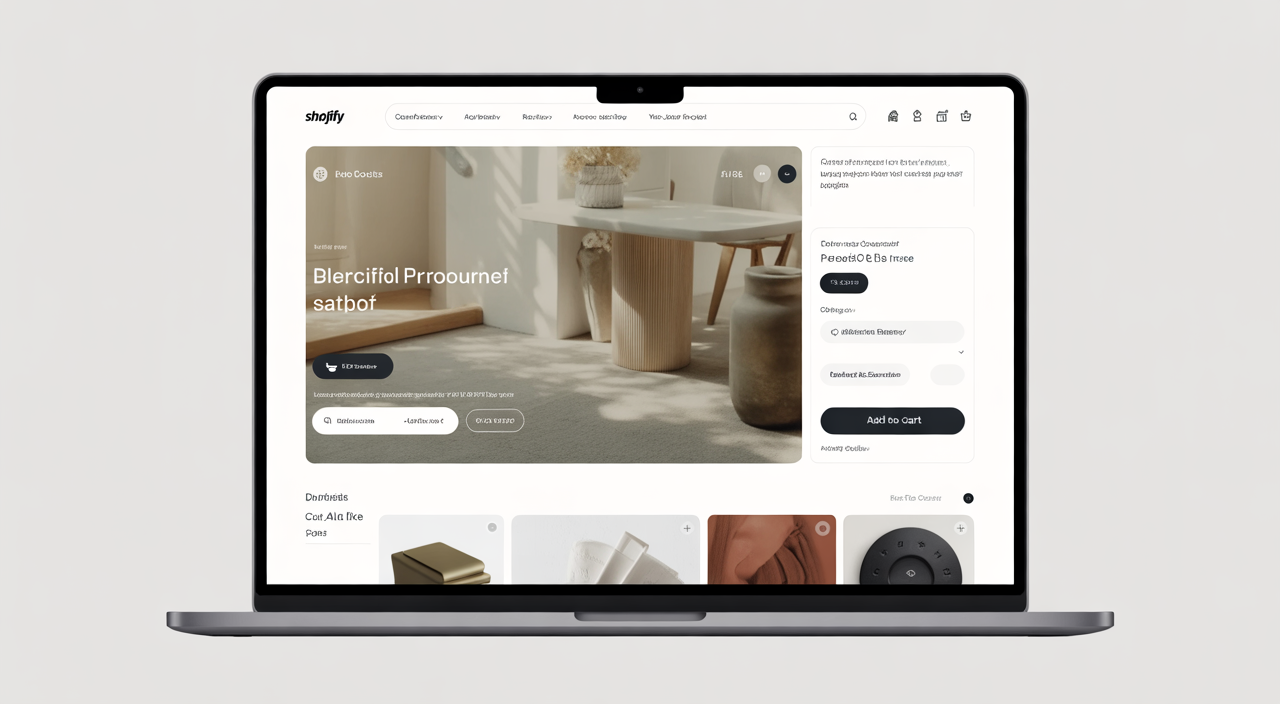 Shopify website product page on laptop screen