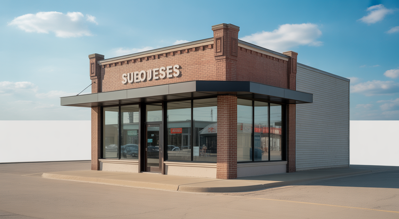 Photorealistic image of a modern small business storefront representing diverse Iowa businesses with clean, professional aesthetic
